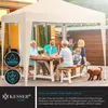 A family is enjoying a meal under a beige pop-up pavilion in a backyard setting. Produktbild-Vorschau