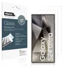 A product package for a screen protector is shown next to a smartphone with the screen protector applied. Produktbild-Vorschau