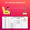 A diagram illustrating optimal viewing distances for different TV sizes and resolutions, with a person sitting in a chair looking at a TV. Produktbild-Vorschau