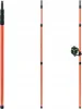 Three orange telescopic poles are displayed against a white background. One pole on the left is partially extended, showing its black telescopic sections. The middle pole is fully extended. The pole on the right is also fully extended and has a small green Náhled obrázku produktu