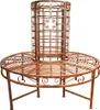 A metal garden bench with a decorative cage-like structure in the center, presented on a white background. Produktbild-Vorschau