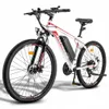 A white electric mountain bike with red accents is shown against a white background. Produktbild-Vorschau