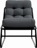 A close-up front view of a gray upholstered chair with a black metal frame, set against a white background. Produktbild-Vorschau