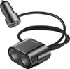 A car charger splitter with two USB ports and two cigarette lighter sockets, connected by a black cable. Produktbild-Vorschau