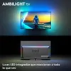 A television with ambient lighting and a view of its back with LED lights. Produktbild-Vorschau