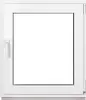 A white framed window with a clear glass pane, shown from the front. Produktbild-Vorschau