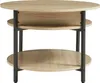 A three-tiered round coffee table with a wood-grain finish and black metal legs, shown against a white background. Podgląd zdjęcia produktu