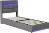 UnboxG Lit simple 90×200 cm Gris, lit rembourré en lin avec Voir les images du produit 14