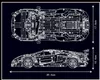 Blueprint-style diagrams of a car model, showing top and side views with dimensions. Voir les images du produit