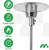 A close-up of a gas patio heater with informational icons on the left. Náhled obrázku produktu