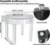 A mirrored round side table with dimensions and assembly information. Anteprima dell’immagine prodotto