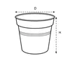 A line drawing of a black plant pot with dimensions labeled. Podgląd zdjęcia produktu