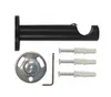 A set of curtain rod brackets and mounting hardware, including screws and wall plugs, laid out on a white background. Produktbild-Vorschau