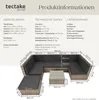 Diagram and text detailing the dimensions and specifications of a rattan lounge set. Náhled obrázku produktu