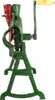 A side view of a green and red manual corn sheller with a yellow handle. Náhled obrázku produktu