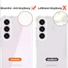Comparison of two phone cases, one labeled 'unsere' (ours) and the other 'andere' (others), highlighting differences in clarity and bubble formation. Produktbild-Vorschau