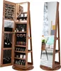 A jewelry cabinet with a full-length mirror, shown open and closed, with interior lighting. Voir les images du produit