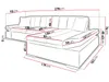 A line drawing diagram of a sectional sofa with dimensions indicated by red lines and text labels. Náhľad obrázku produktu