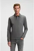 Boss Orange grau Polo Langarm Slim Fit Baumwolle Produktbild-Vorschau 3