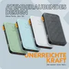 Four power banks in different colors are displayed diagonally, with marketing text overlaid. Produktbild-Vorschau