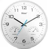 A white analog wall clock with a thermometer and hygrometer. Voir les images du produit