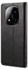 A black leather flip case for a smartphone, showing the camera cutout. Náhled obrázku produktu
