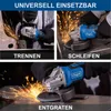 A collage showing an angle grinder being used for different tasks: cutting, grinding, and deburring. The text indicates the versatility of the tool. Produktbild-Vorschau
