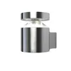 A silver LED wall light with a cylindrical base and a conical top. Produktbild-Vorschau