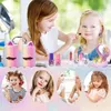A collage of images showing children playing with a makeup set, including a unicorn-themed handbag, lipsticks, and nail polish. Voir les images du produit
