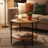 CLP Couchtisch Edduma rund aus Holz 2 Ebenen Metallgestell Produktbild-Vorschau 3