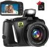 A digital camera with a memory card and a picture of a child and dog on its screen. Produktbild-Vorschau