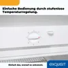 Close-up of a temperature control dial on a white appliance, with marketing text overlay. Produktbild-Vorschau