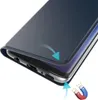 A close-up view of a blue flip case for a Samsung Galaxy S7 Edge phone, showing the magnetic closure and ports. Produktbild-Vorschau