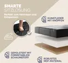 A collage showing a black storage bench with details about its materials and features. Produktbild-Vorschau
