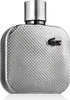 A product shot of a silver Lacoste perfume bottle. Voir les images du produit