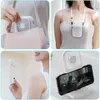 Collage of a portable fan in different use cases, including in a handbag, worn around the neck, held by a person, and attached to a phone. Produktbild-Vorschau