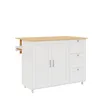 A white kitchen cart with a wooden top is shown against a white background. Podgląd zdjęcia produktu