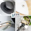 A collage of four close-up images showcasing different aspects of a Vilde brand glass lid for cookware. Podgląd zdjęcia produktu