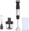 A Moulinex immersion blender set with accessories, including a whisk, chopper, and beaker, displayed against a white background. Produktbild-Vorschau