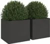 Two black square planters with green bushes inside, set against a white background. Voir les images du produit