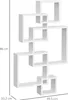 A white wall shelf with multiple interlocking cube compartments, shown with dimensions indicated. Voir les images du produit