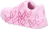 A side view of a pink Skechers sneaker with a heart pattern. Náhľad obrázku produktu