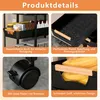 Collage of four close-up images showcasing product features of a kitchen cart. Voir les images du produit
