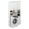 A white laundry room cabinet unit with shelves and doors, positioned above a white washing machine. Náhled obrázku produktu