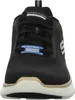 A front view of a black Skechers shoe. Voir les images du produit