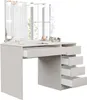 A white vanity table with drawers and a mirror with LED lights. Voir les images du produit