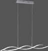 A modern, silver pendant light with a wavy design, suspended by thin wires against a plain gray background. Náhled obrázku produktu