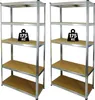 Two identical silver metal shelving units with brown shelves are shown against a white background. Náhled obrázku produktu