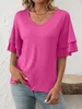 ASKSA Damen T-Shirt Rueschen aermel Bluse V-Ausschnitt Produktbild-Vorschau 2