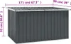A grey outdoor storage box with dimensions indicated by measurement lines and text. Podgląd zdjęcia produktu